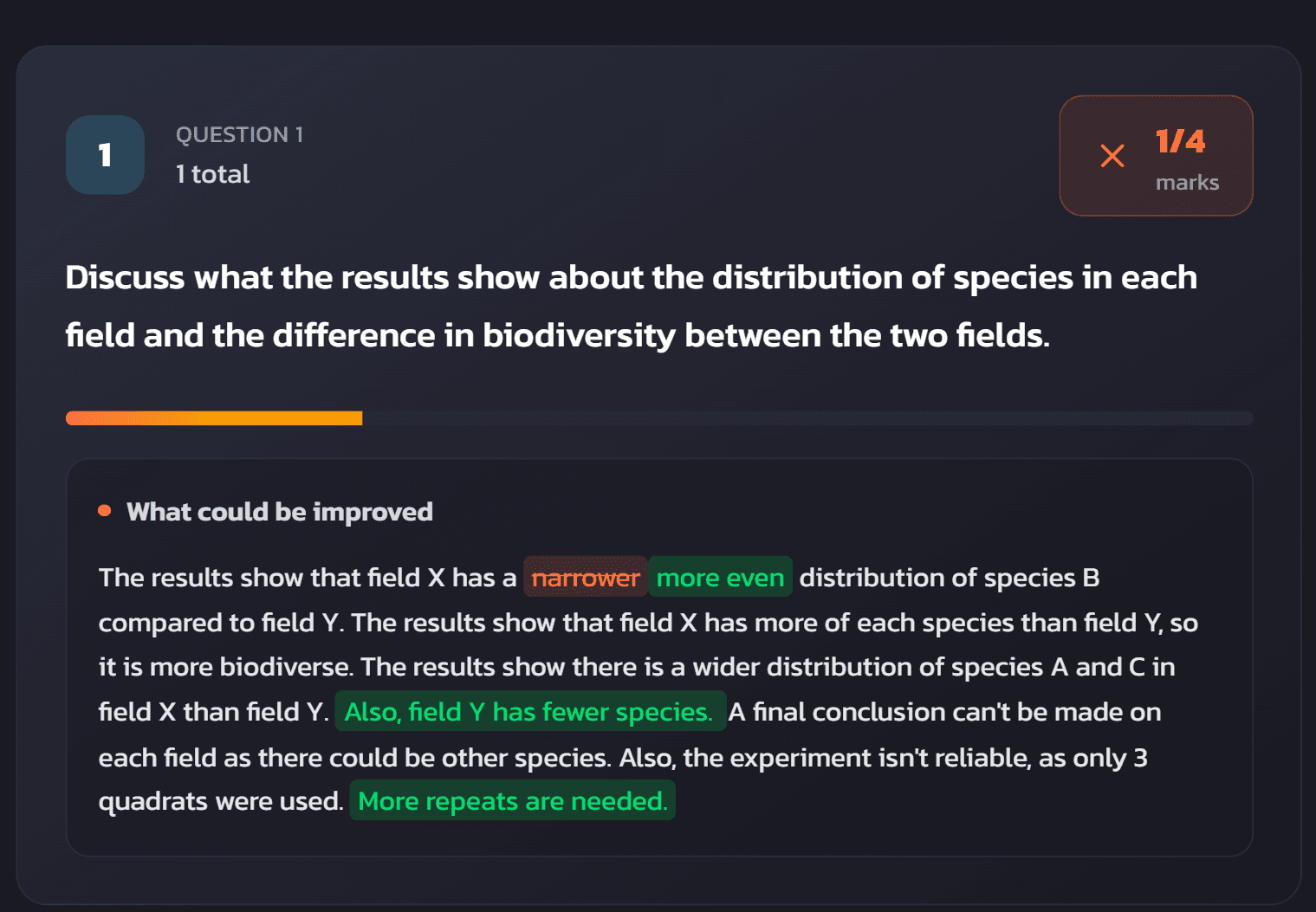 Student answer after correction
